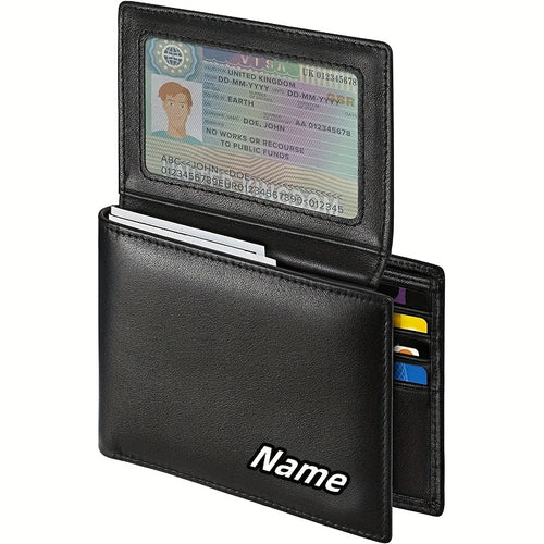 محفظة رجالية قابلة للتخصيص بحماية من RFID من الجلد الصناعي - تصميم نحيف مزدوج الطي مع نقش الاسم الشخصي، فتحات بطاقات متعددة وجيب للنقود - هدية مثالية للصديق، الزوج، الأب (عيد الميلاد، عيد الأب، عيد ميلاد)، منظم البطاقات | محفظة قابلة للتخصيص | جلد صناعي م