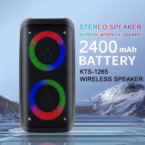سماعة لاسلكية بوومبوكس تي دبليو إس - ستيريو كبيرة للخارجية مع أضواء RGB، مضخم صوت، دعم بطاقة TF (البطاقة غير متضمنة)، متوافقة مع AUX/اللاسلكي، مثالية للحفلات والمناسبات، مضخم صوت خارجي | إضاءة RGB | قابلة لإعادة الشحن عبر USB