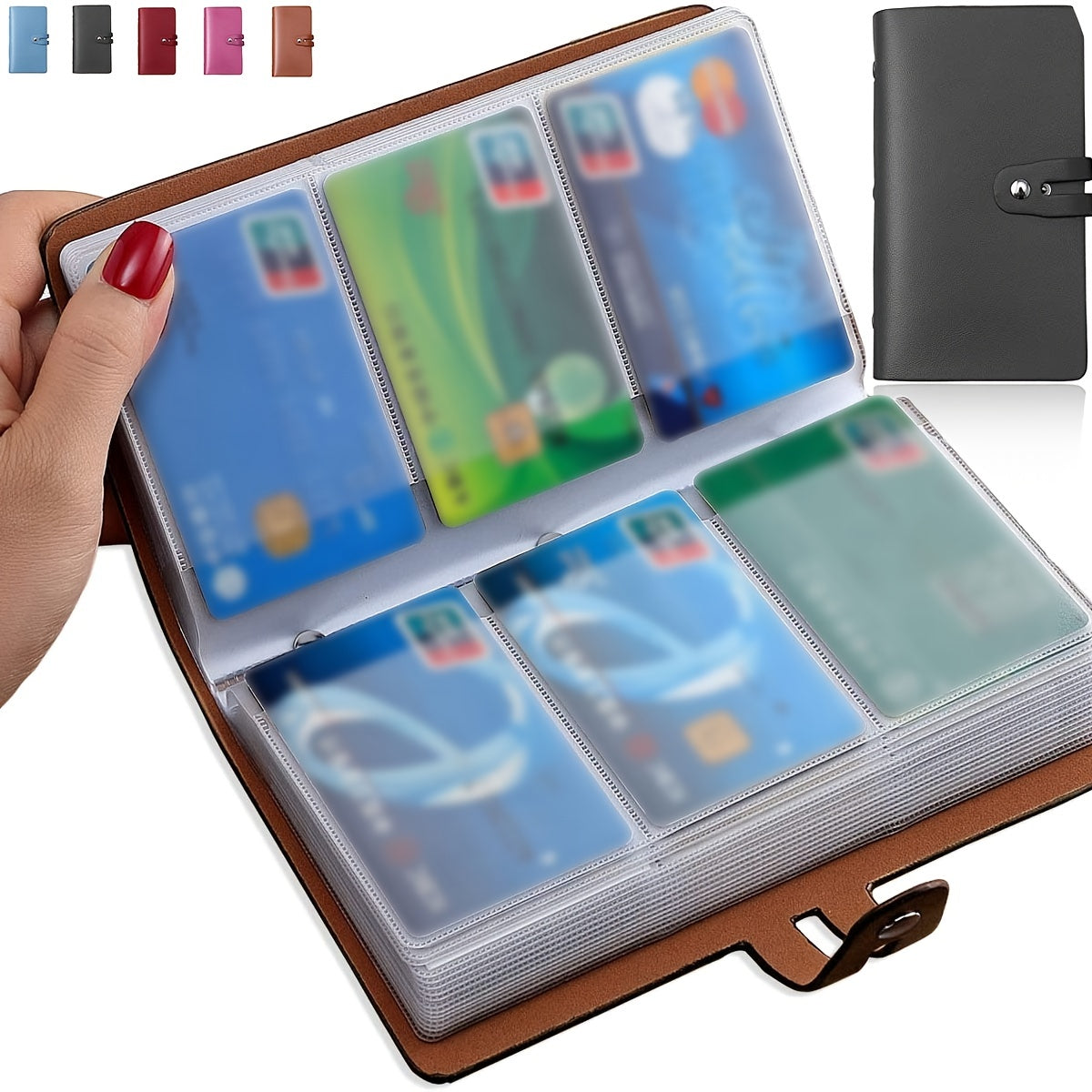 حامل بطاقات الائتمان RFID، منظم بطاقات العمل من الجلد الصناعي مع 96 فتحة لبطاقات، حامي بطاقات الائتمان لتنظيم بطاقاتك المختلفة والمستندات المهمة لمنع الخسارة أو الضرر