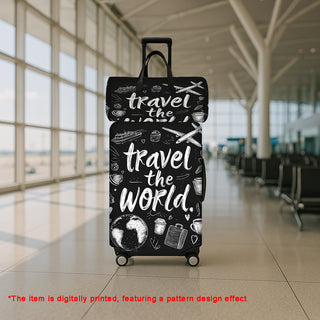 مجموعة حقائب JIT2pcs مع طباعة نمط عنصر السفر "Travel The World" (1 حقيبة سفر + 1 غطاء حماية للأمتعة)، حقائب يد وأغطية حماية للأمتعة مع عربات، أمتعة رجالية ونسائية وحقائب يد، ملحقات السفر، ضروريات الإجازة في الهواء الطلق، مناسبة للرجال والنساء والسفر والاس