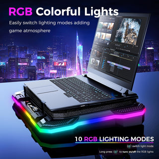 وسادة تبريد لأجهزة الكمبيوتر المحمولة مع مروحة خارجية RGB بحجم 13.97 سم، تعمل بالطاقة عبر USB، 8 قواعد قابلة للتعديل، 2 منفذ USB، حامل للهاتف، متوافقة مع أجهزة الكمبيوتر المحمولة بحجم 39.62-49.02 سم، جهد التشغيل ≤36V