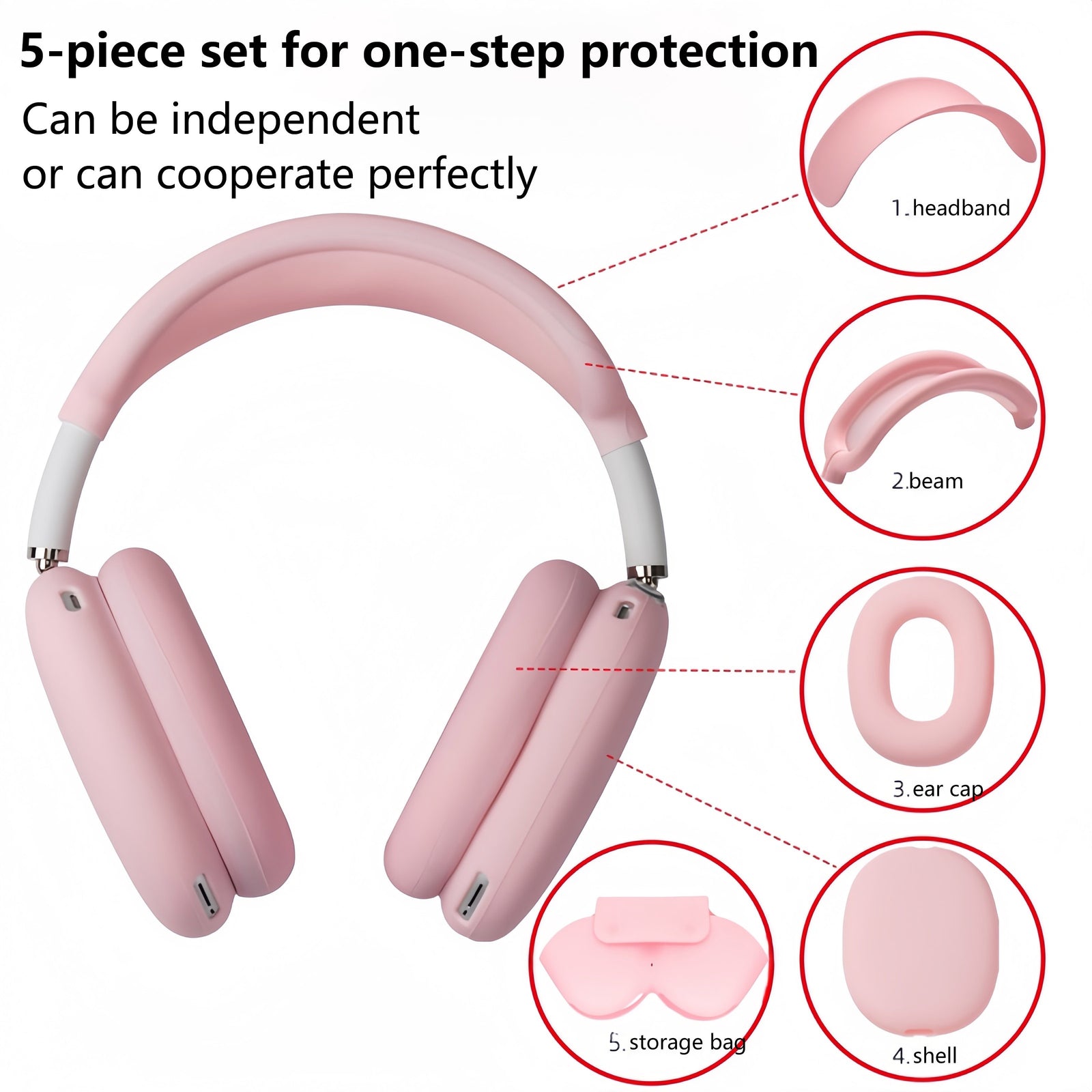 مجموعة من خمس قطع من الحافظة السيليكونية لسماعات for airpods Max