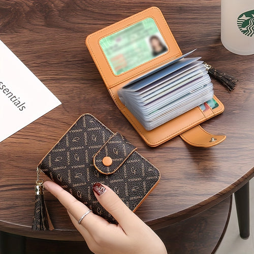 محفظة نسائية صغيرة وأنيقة لبطاقات الائتمان مع فتحات متعددة للبطاقات، وحامل للهوية، وجيوب لبطاقات الاسم، مثالية للاستخدام اليومي