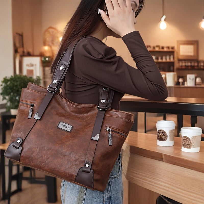 حقيبة كتف نسائية عصرية بتصميم كلاسيكي، حقيبة رسول كبيرة السعة مع حزام قابل للتعديل، لون موحد، بإغلاق سحاب، مبطنة بالبوليستر، عملية وعصرية
