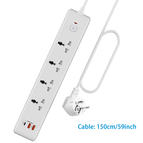 محول قطاع الطاقة LIPWEL EU مع منافذ USB PD20W - 2-3-4-5 منافذ تيار متعددة، مقاوم للهب، قابل للتركيب على الجدار، 13A 3250W مع تحكم رئيسي بمفتاح واحد وضوء مؤشر، كابل طاقة بطول 149.86 سم مرفق - مثالي للمنزل والسفر، أبيض