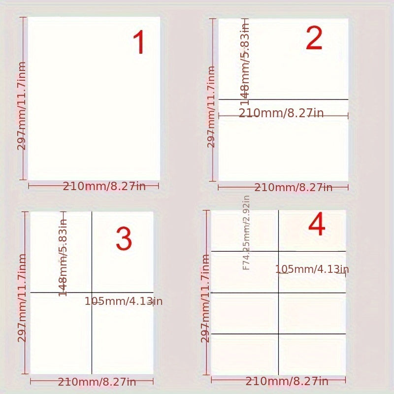 20 ورقة من ملصقات ذاتية اللصق متعددة الأغراض بحجم A4 297 x 210 مم، يمكن طباعتها على طابعة الليزر/النافثة للحبر، لون أبيض، عدد الملصقات 1/2/4/8 لكل ورقة