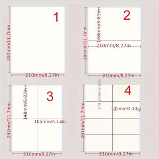 20 ورقة من ملصقات ذاتية اللصق متعددة الأغراض بحجم A4 297 x 210 مم، يمكن طباعتها على طابعة الليزر/النافثة للحبر، لون أبيض، عدد الملصقات 1/2/4/8 لكل ورقة