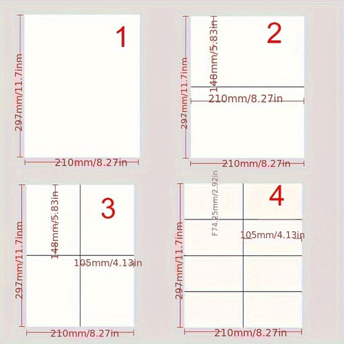 20 ورقة من ملصقات ذاتية اللصق متعددة الأغراض بحجم A4 297 x 210 مم، يمكن طباعتها على طابعة الليزر/النافثة للحبر، لون أبيض، عدد الملصقات 1/2/4/8 لكل ورقة