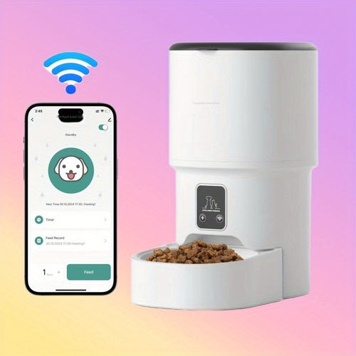 طقم تغذية القطط الذكي الأوتوماتيكي مع تحكم عبر الواي فاي - سعة 4 لتر، تصميم مقاوم للرطوبة، تطبيق التغذية عن بعد، سهل التفكيك للتنظيف، مثالي للقطط والكلاب، محطة تغذية الحيوانات الأليفة | وحدة تغذية الحيوانات الأليفة الحديثة | هيكل من مادة ABS متين، وحدة تغ