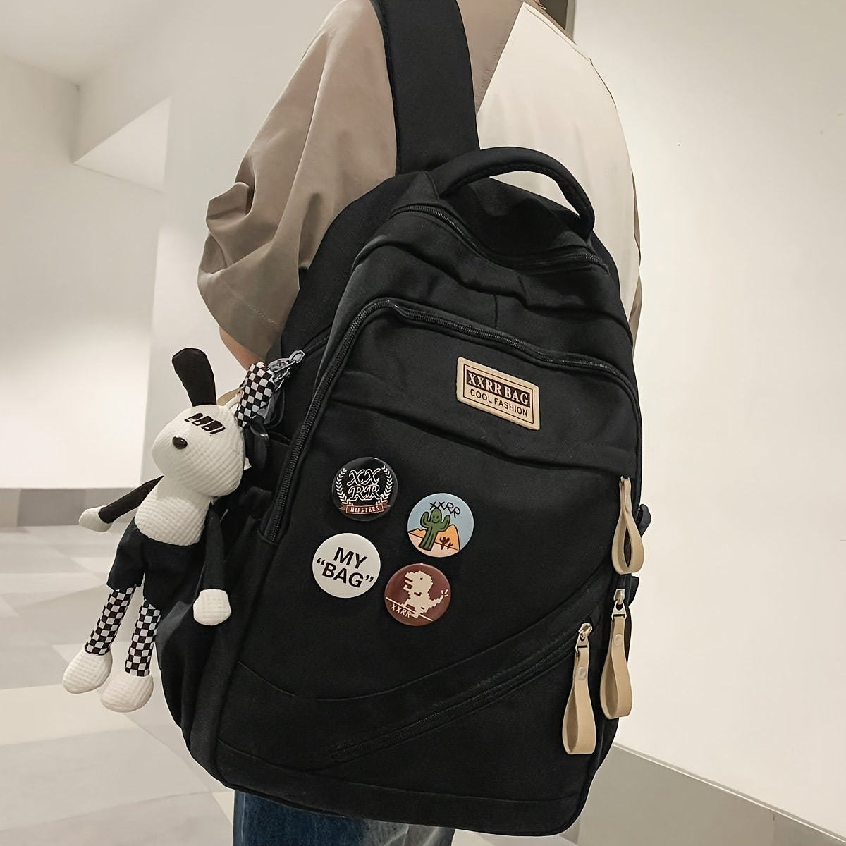 حقيبة ظهر أنيقة ذات سعة كبيرة، حقيبة مدرسية من Preppy College، حقيبة ظهر للسفر وحقيبة كمبيوتر محمول
